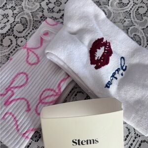 White and Pink Women's Socks- Cotton Blend -2 pk